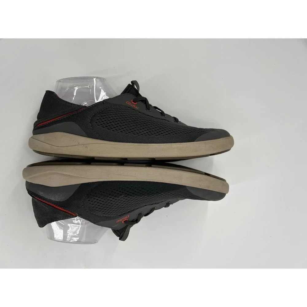 OluKai Nohea Moku Mens Charcoal Gray Mesh Boat Shoes Sneakers Drop-In Heel sz 13